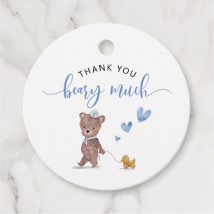 Teddy Bear Boy Birthday Party Blue Favor Tags