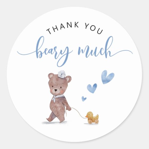 Teddy Bear Boy Birthday Thank You Beary Much Classic Round Sticker