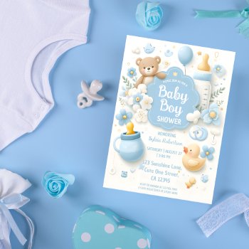 Teddy Bear Boy Blue Baby Shower Invitation by nadil2 at Zazzle