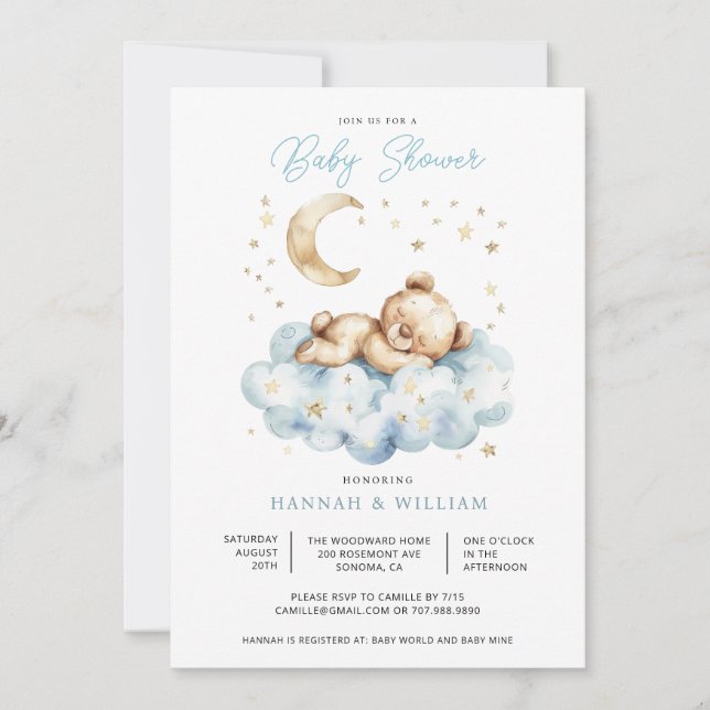 Teddy Bear Boy Blue Baby Shower  Invitation (Front)
