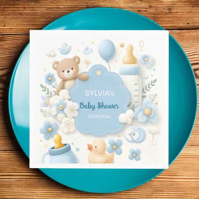 Teddy Bear Boy Blue Baby Shower Napkins (Creator Uploaded)
