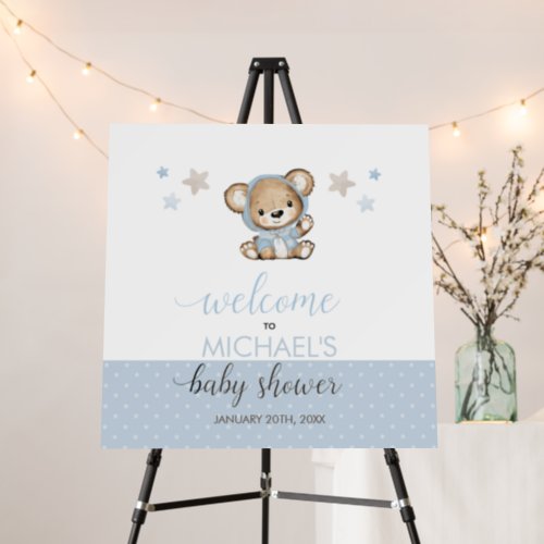 Teddy Bear Boy Blue Baby Shower Welcome Sign