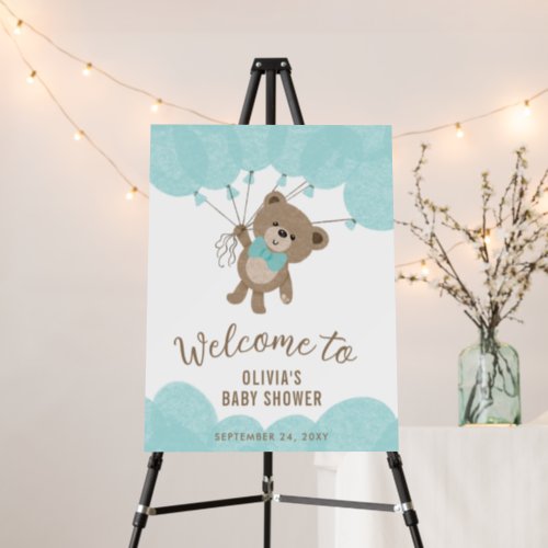 Teddy Bear Boy Blue Balloons Baby Shower Welcome Foam Board