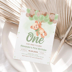 Teddy Bear Boy Blue Balloons Birthday Invitation