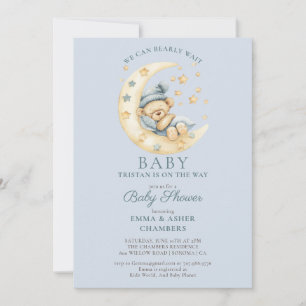 Teddy Bear Boy Blue Bearly Wait Baby Shower Invitation