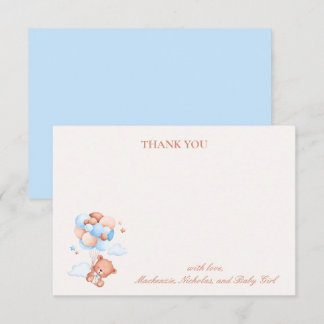Teddy Bear Boy Blue Bearly Wait Baby Shower  Thank You Card