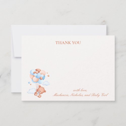 Teddy Bear Boy Blue Bearly Wait Baby Shower  Thank You Card