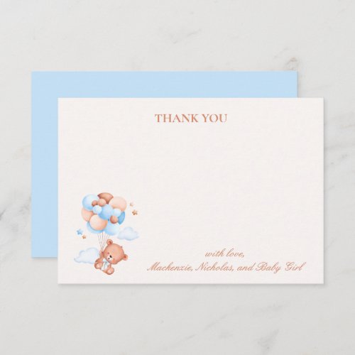 Teddy Bear Boy Blue Bearly Wait Baby Shower  Thank You Card