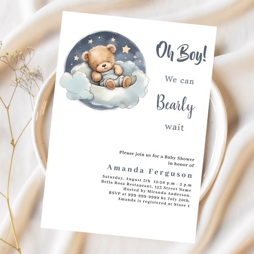 Teddy bear boy blue moon sky budget Baby Shower