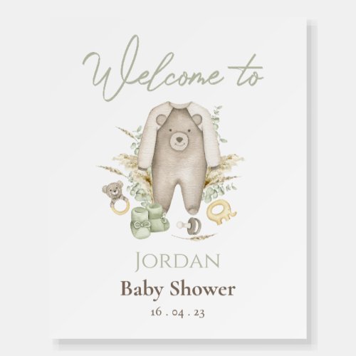 Teddy Bear Boy Boho Baby Shower Welcome Sign 