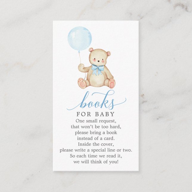 Teddy Bear Boy Book Request Baby Shower Card (Front)