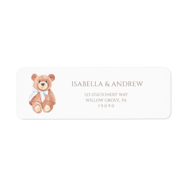Teddy Bear Boy Classic Baby Shower Address Label (Front)