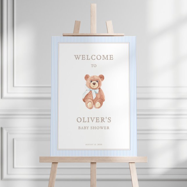 Teddy Bear Boy Classic Blue Stripe Baby Shower  Foam Board (Creator Uploaded)