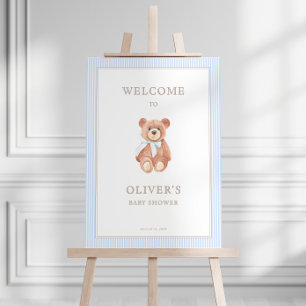 Teddy Bear Boy Classic Blue Stripe Baby Shower  Foam Board