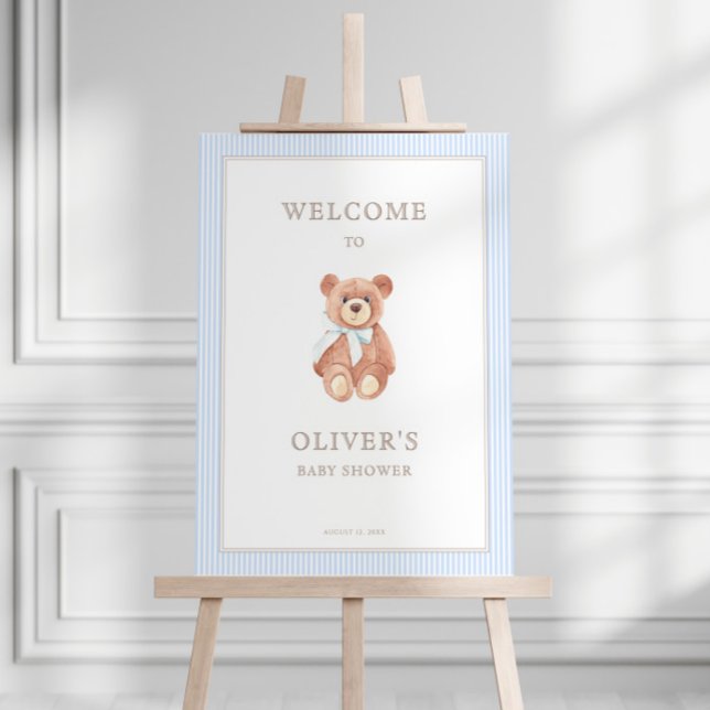 Teddy Bear Boy Classic Blue Stripe Baby Shower  Foam Board (Creator Uploaded)
