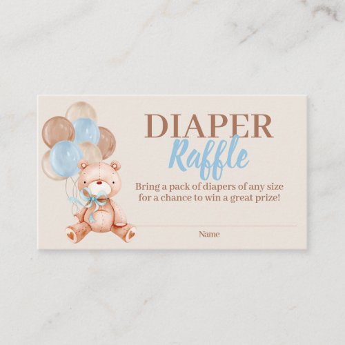 Teddy Bear Boy Diaper Raffle Enclosure Card