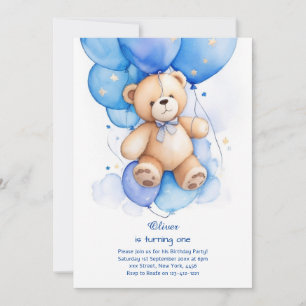 Teddy Bear Boy First Birthday Invitation