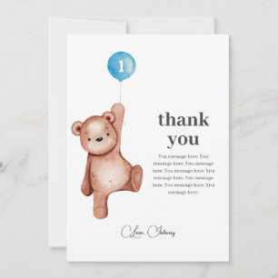 Teddy Bear Boy First Birthday Thank You Card