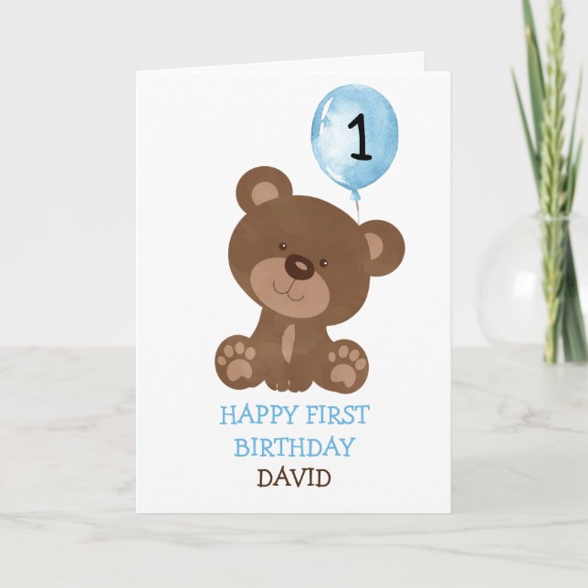 Teddy Bear Boy Fist Birthday Cute 1st Birthday Card (Front)