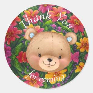Teddy Bear Boy Flowers Thank You Classic Round Sticker