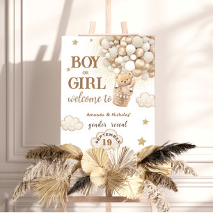Teddy Bear Boy Girl Gender Reveal Welcome Sign