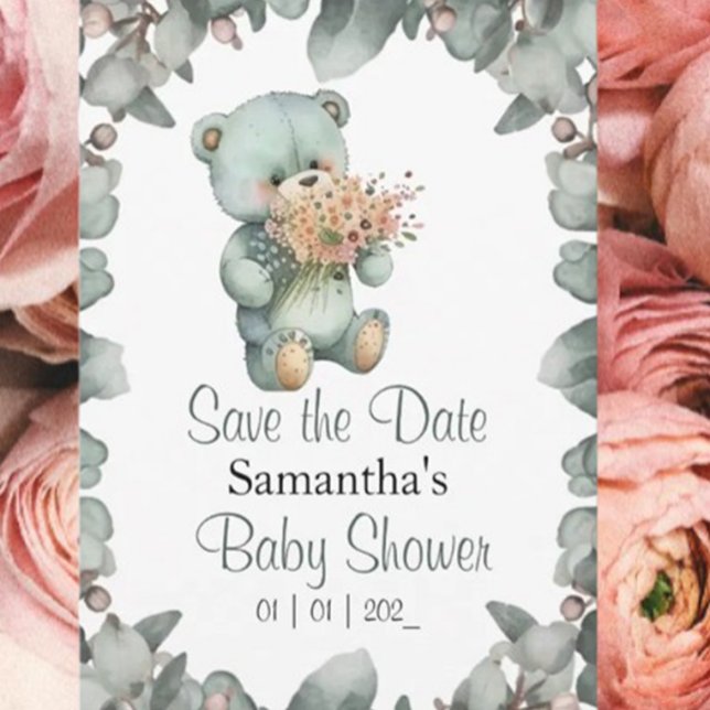 Teddy Bear Boy Green  Baby Shower  Invitation (Celebrate your little one's arrival with our adorable teddy bear baby shower invitation!)
