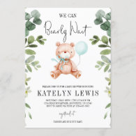 Teddy Bear Boy Greenery Baby Shower Invitation