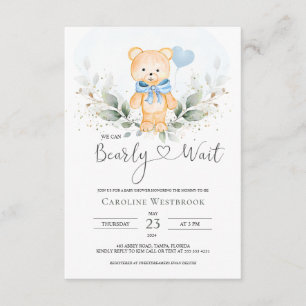 Teddy Bear Boy, Greenery Foliage Baby Shower Enclosure Card