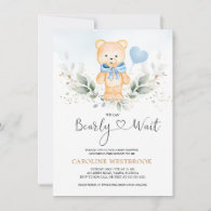 Teddy Bear Boy, Greenery Foliage  Baby Shower Invitation