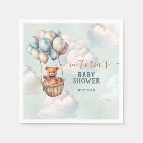 Teddy Bear Boy Hot Air Balloon Baby Shower Napkins