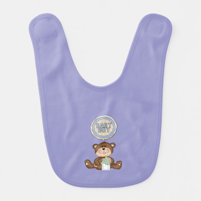 Teddy Bear Boy Lavender Bib (Front)