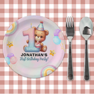 Teddy Bear | Boy’s 1st Birthday Party Paper Plates
