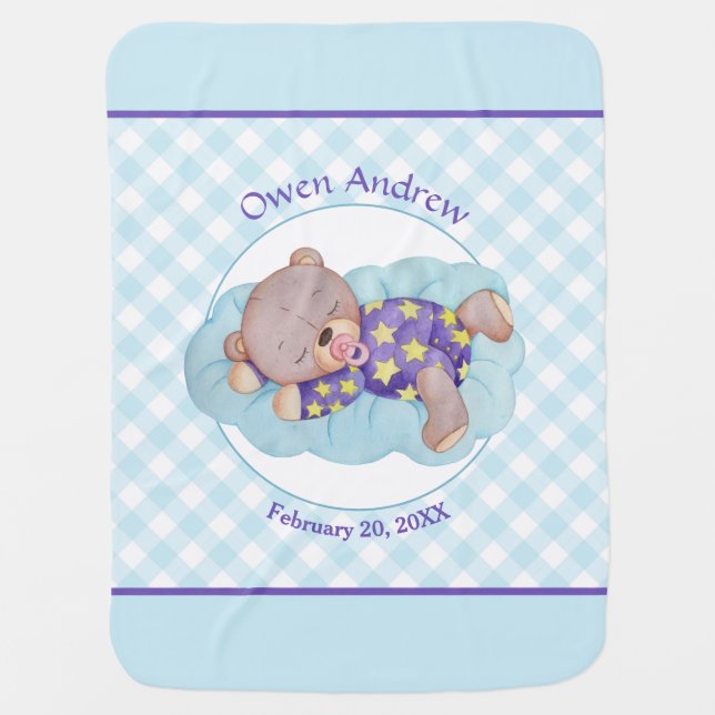 Teddy Bear Boy Sleeping Baby Baby Blanket (Front)