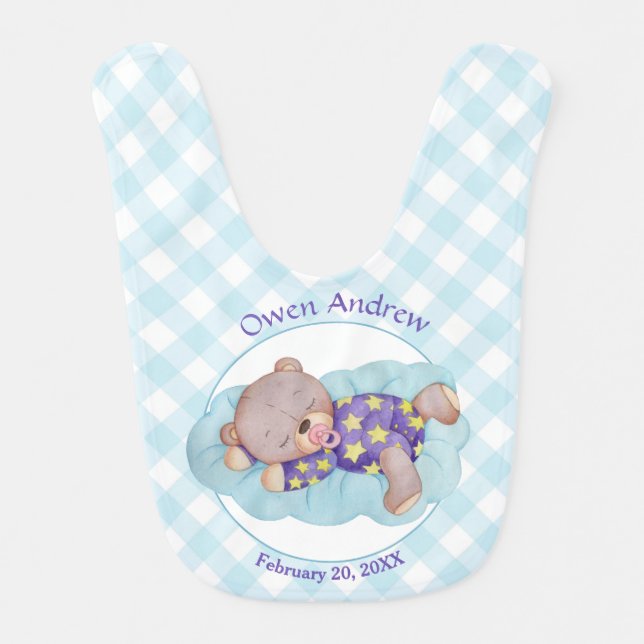Teddy Bear Boy Sleeping Baby Bib (Front)