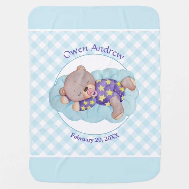 Teddy Bear Boy Sleeping Baby Blanket (Front)