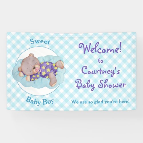 Teddy Bear Boy Sleeping Baby Shower Banner