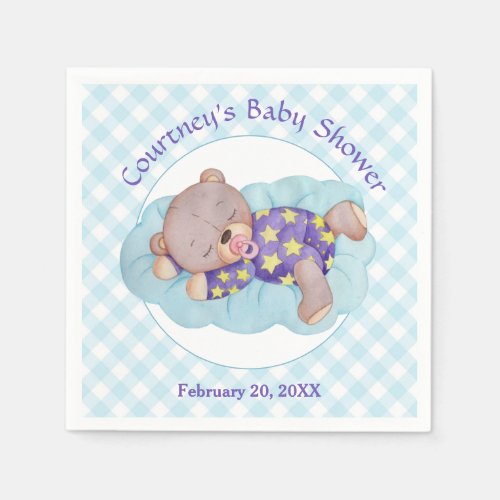 Teddy Bear Boy Sleeping Baby Shower Napkins