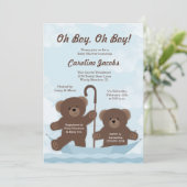 Teddy Bear Boy Twins Baby Shower Invitation (Standing Front)