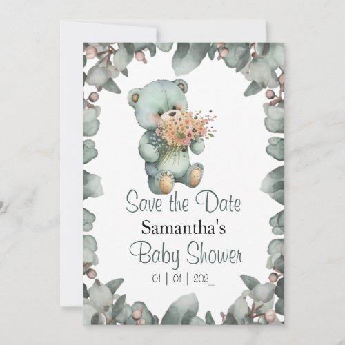 Teddy Bear Boy Watercolor Baby Shower  Invitation