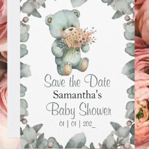 Teddy Bear Boy Watercolor Baby Shower  Postcard