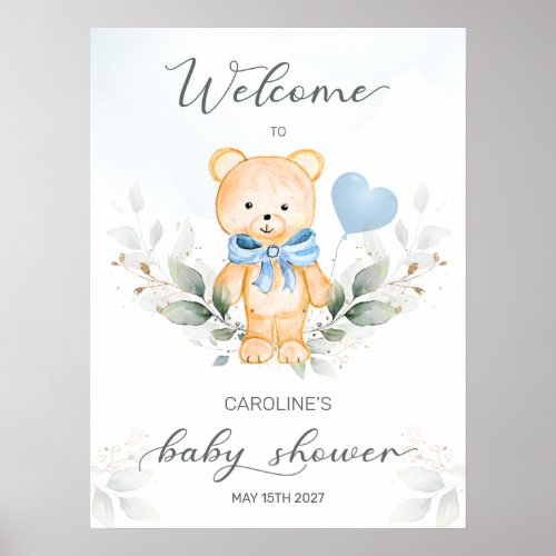Teddy Bear Boy Welcome Baby Shower Poster