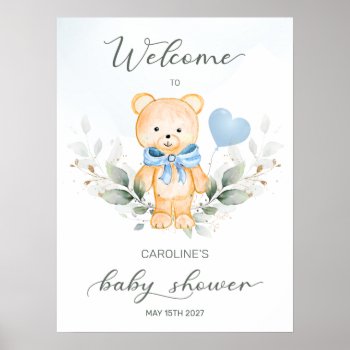 Teddy Bear Boy Welcome Baby Shower Poster by IrinaFraser at Zazzle