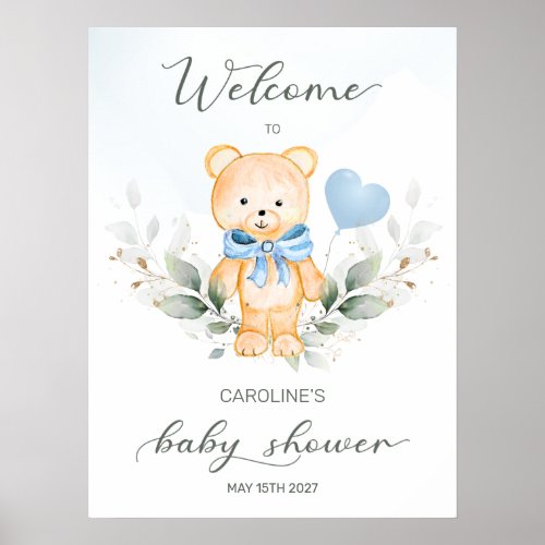 Teddy Bear Boy Welcome Baby Shower Poster