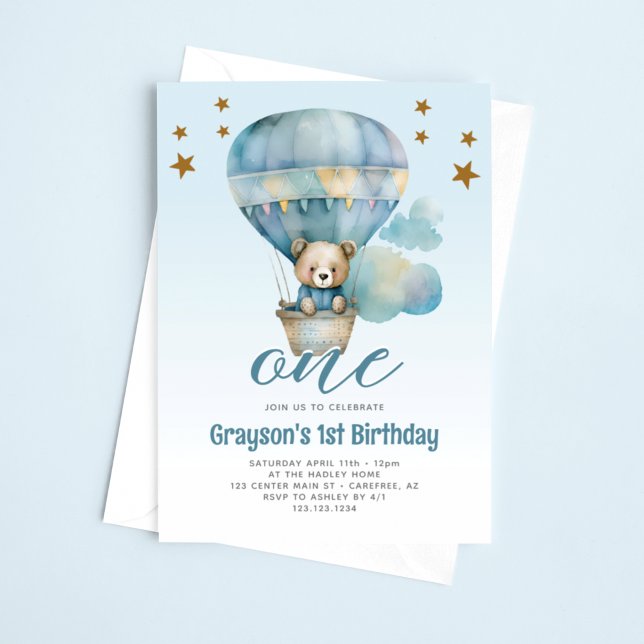 Teddy Bear Boys 1st Birthday Invitation (Creator Uploaded)
