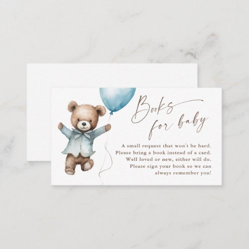 Teddy Bear Boys Baby Shower Books for Baby Enclosure Card