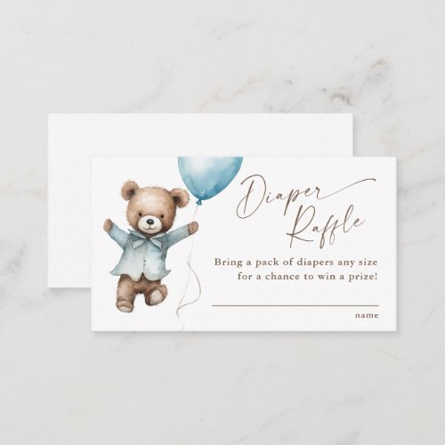 Teddy Bear Boys Baby Shower Diaper Raffle Enclosure Card