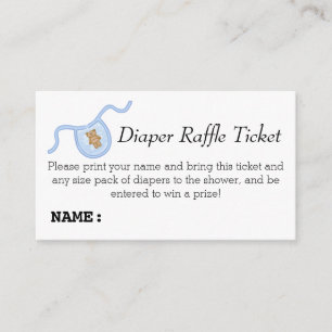 Teddy Bear Boys Baby Shower Diaper Raffle Ticket Enclosure Card