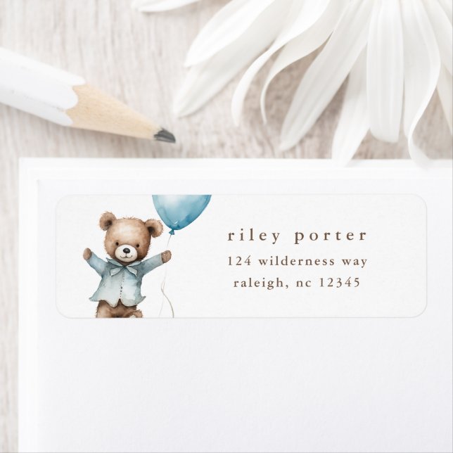 Teddy Bear Boys Baby Shower Return Address Label (Insitu)