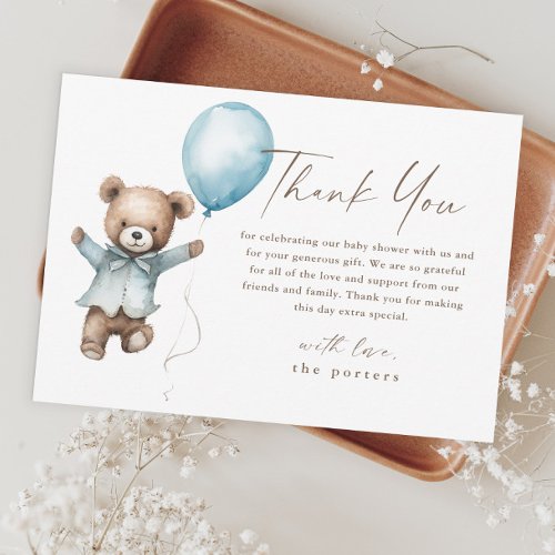 Teddy Bear Boys Baby Shower Thank You Card