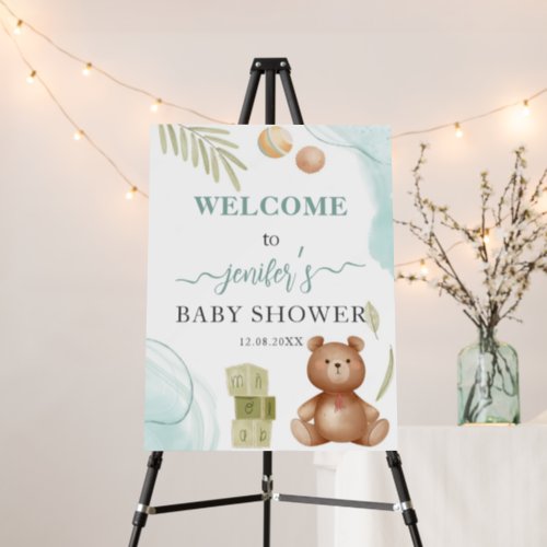 Teddy Bear Brawn and Turquoise Baby Shower Welcome Foam Board